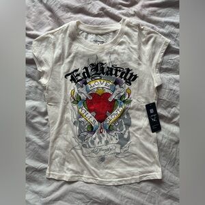 Ed Hardy Love Kills Slowly Graphic Rhinestone T-Shirt Ivory Size M